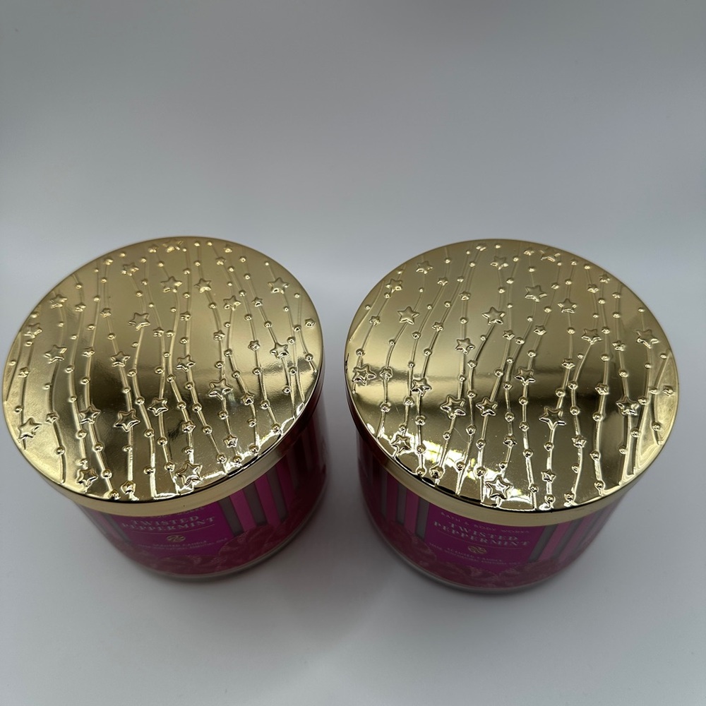Bath & Body Works Twisted Peppermint Candle Duo - Hot Pink & Gold - Picture 2 of 5
